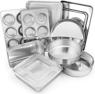 6 or 12 Piece Stainless Steel Bakeware Sets,Metal Baking Pan Set , Non-toxic & Dishwasher Safe