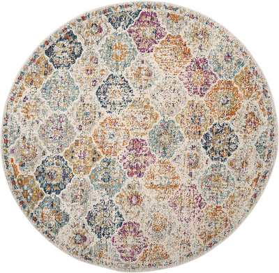 Safavieh Madison Collection MAD611A Boho Chic Floral Medallion Trellis Distressed Non-Shedding Stain Resistant Living Room Bedroom Runner, 2'3" x 16' , Ivory / Aqua