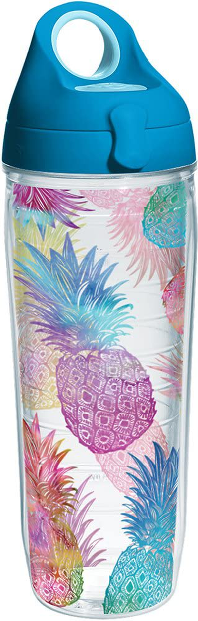 Tervis Watercolor Pineapples Tumbler with Wrap and Turquoise Lid 24oz Water Bottle, Clear