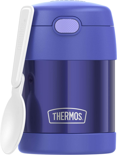 THERMOS FUNTAINER 10 Ounce Stainless Steel Vacuum Insulated Kids Food Jar with Folding Spoon, Purple