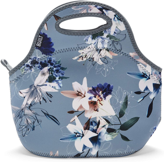 BUILT Gourmet Getaway Soft Neoprene Lunch Tote Bag - Lightweight, Insulated and Reusable Pewter Lily 5238344
