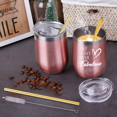 WONDAY Gifts for Women-Birthday Gifts for Women-Wine Gifts Ideas for Women, Mother, BFF, Mom, Friends, Wife, Daughter, Sister, 12 OZ Stainless Steel Wine Tumbler with Lid and Coffee Spoon (Purple)