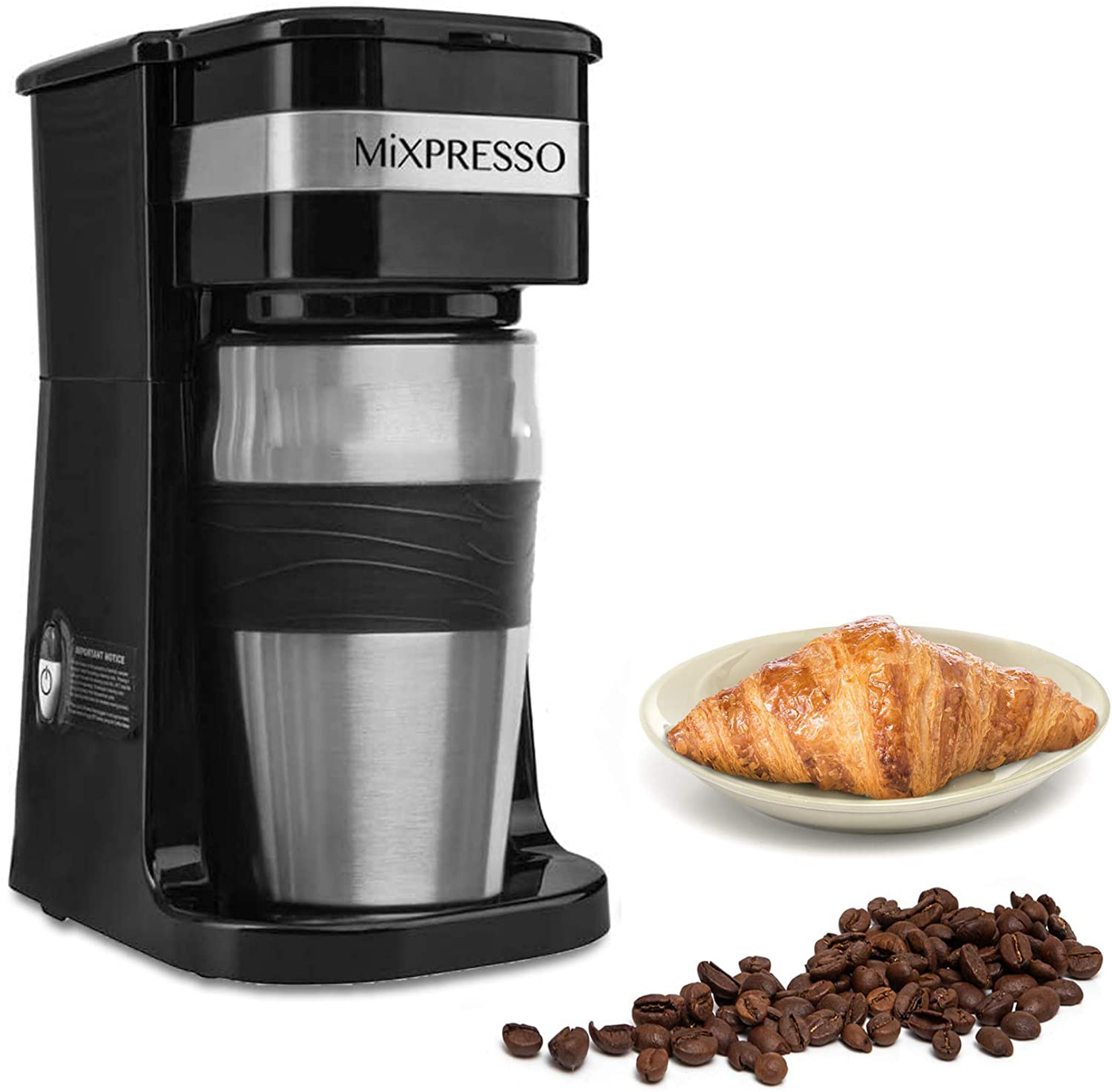 Mixpresso 2-In-1 Single Cup Coffee Maker & 14oz Travel Mug Combo | Portable & Lightweight Personal Drip Coffee Brewer & Tumbler Advanced Auto Shut Off Function & Reusable Eco-Friendly Filter