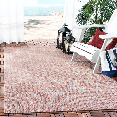 Safavieh Courtyard Collection CY8022 Indoor/ Outdoor Non-Shedding Stain Resistant Patio Backyard Area Rug, 4' x 4' Square, Red / Beige