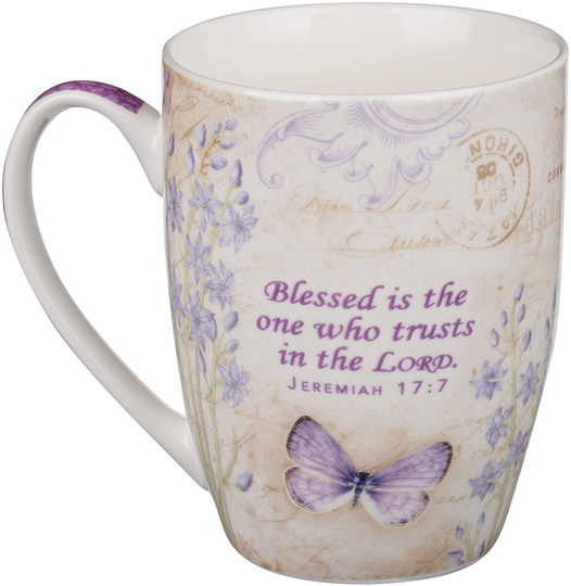 Believe Butterfly Mug – Botanic Pink Butterfly Coffee Mug w/Mark 9:23, Bible Verse Mug for Women and Men – Inspirational Coffee Cup and Christian Gifts (12-ounce Ceramic Cup)