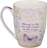 Believe Butterfly Mug – Botanic Pink Butterfly Coffee Mug w/Mark 9:23, Bible Verse Mug for Women and Men – Inspirational Coffee Cup and Christian Gifts (12-ounce Ceramic Cup)