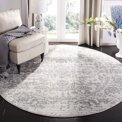 Safavieh Madison Collection MAD603G Oriental Snowflake Medallion Distressed Non-Shedding Dining Room Entryway Foyer Living Room Bedroom Area Rug, 5'3" x 5'3" Round, Silver / Ivory