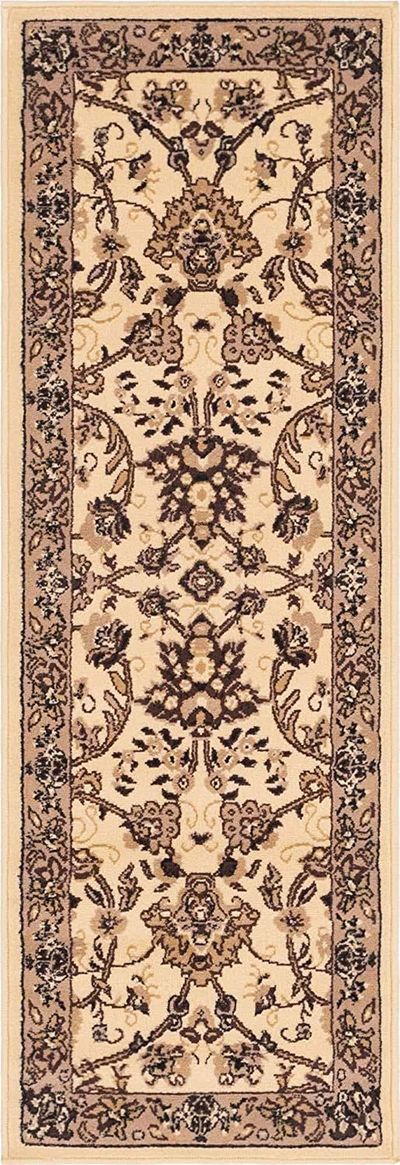 Unique Loom Kashan Traditional Floral Area Rug, 2 x 6 Feet, Ivory/Tan
