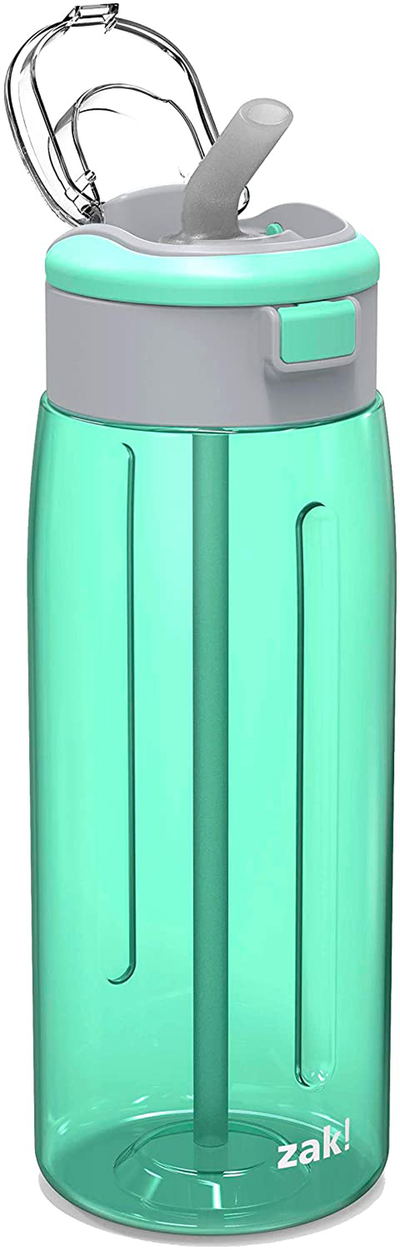 Zak Designs Genesis Durable Plastic Water Bottle with Interchangeable Lid and Built-In Carry Handle, Leak-Proof Design is Perfect for Outdoor Sports (32oz, Indigo)