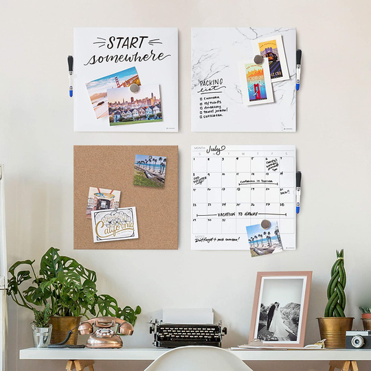 U Brands Square Cork Bulletin Board, 14 x 14 Inches, Frameless, Natural, Push Pins Included (463U00-04), Assorted Colors