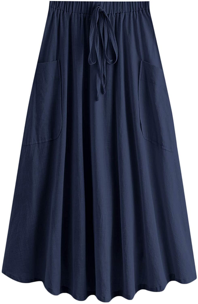 SweatyRocks Women's Casual High Waist Pleated A-Line Midi Skirt with Pocket