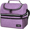 Insulated Dual Compartment Lunch Bag for Women, Ladies | Double Deck Reusable Lunch Box Cooler with Shoulder Strap, Leakproof Liner | Medium Lunch Pail for School, Work, Office (Heather Purple)