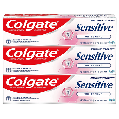 Colgate Whitening Toothpaste for Sensitive Teeth, Enamel Repair and Cavity Protection, Fresh Mint Gel, 6 Oz, Pack of 3