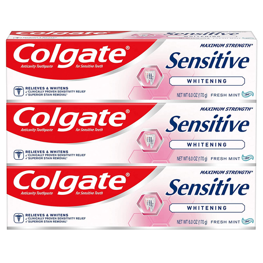 Colgate Whitening Toothpaste for Sensitive Teeth, Enamel Repair and Cavity Protection, Fresh Mint Gel, 6 Oz, Pack of 3