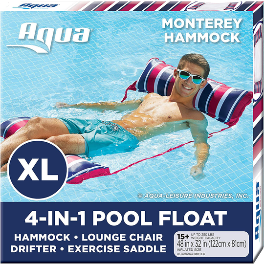Aqua 4-in-1 Monterey Hammock XL (Longer/Wider) Inflatable Pool Chair, Water Hammock, Burgundy/Navy Stripe
