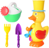 OUFOTAT Beach Toy Set for Kids - Including Shovel, Rake, Watering Can and Duck Waterwheel Random Color, Indoor Outdoor Sand Play Toys for Boys and Girls (4PCS Beach Toys 6231)