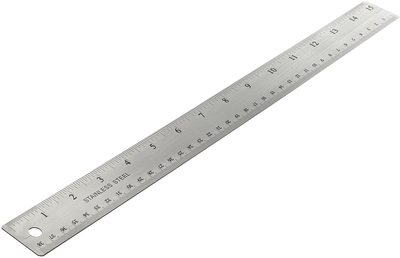 Officemate OIC Classic Stainless Steel Metal Ruler, 15 inches with Metric Measurements, Silver, 15" L x 1.25" W (66612)