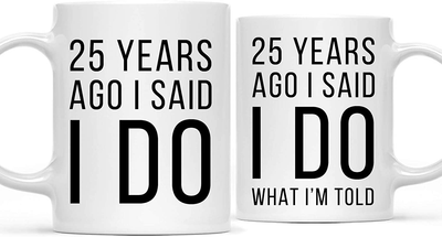 Andaz Press Funny 50th Wedding Anniversary 11oz. Couples Coffee Mug Gag Gift, 50 Years Ago I Said I Do, I Said I Do What I'm Told, 2-Pack with Gift Box for Husband Wife Parents