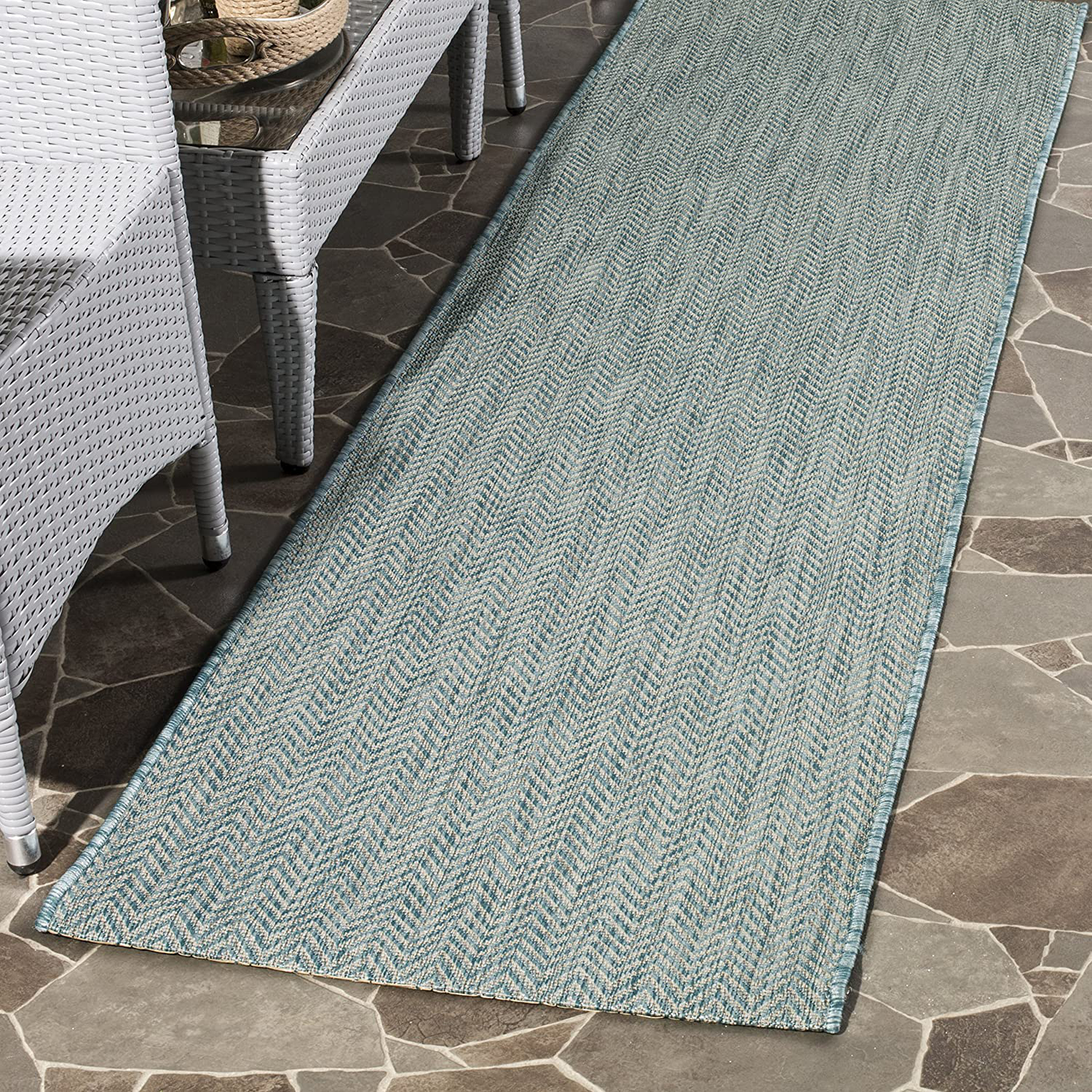 Safavieh Courtyard Collection CY8022 Indoor/ Outdoor Non-Shedding Stain Resistant Patio Backyard Runner, 2'3" x 18' , Aqua / Grey