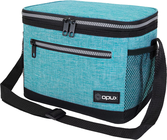 OPUX Insulated Lunch Box for Men Women, Leakproof Thermal Lunch Bag for Work, Reusable Lunch Cooler Tote, Soft School Lunch Pail for Kids with Shoulder Strap, Pockets, 14 Cans, 8L, Turquoise