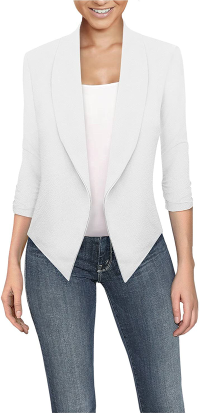 Hybrid & Company Womens Casual Work Office Open Front Blazer Jacket with Removable Shoulder Pads Made in USA