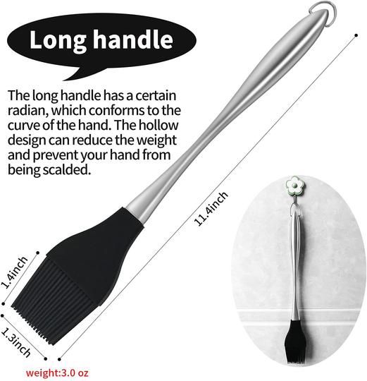 Pastry Brush, Basting Brush, BBQ Brush with Silicone Bristles Head, 11.4 Inch Stainless Steel Hollow Long Handle