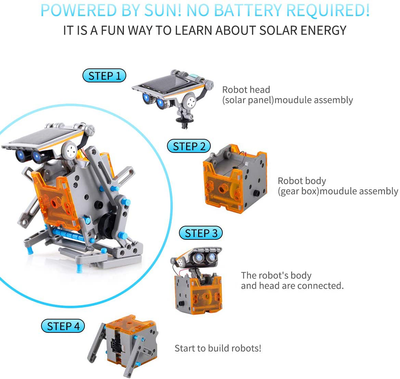 LYiUP Solar Robot Kit 12 in 1 STEM Robot Toy Education Learning Science DIY Solar Powered Building Toys for Kids Age 8+ Years Old Boys Girls