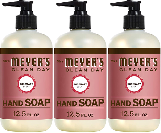 Mrs. Meyer's Clean Day Liquid Hand Soap, Cruelty Free and Biodegradable Hand Wash Formula Made with Essential Oils, Rosemary Scent, 12.5 oz - Pack of 3