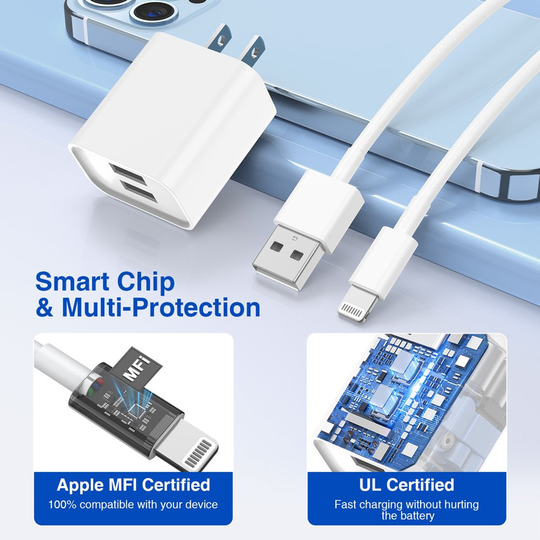 2 Pack Fast Chargers, 24W PD USB C Wall Charger Adapter with 2 Pack 6FT Type C to Lightning Cable Compatible with Iphone 14/13 Pro/13/12/12 & More
