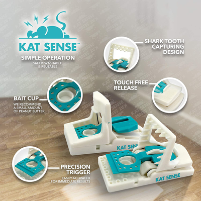 Kat Sense Mouse Traps for House, Reusable Humane Instant Kill Snap Trap That Works, Effective Indoor Mousetrap, Pack of 8 No See Kill Mice Traps