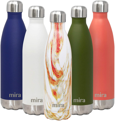 MIRA 17 Oz Stainless Steel Vacuum Insulated Water Bottle - Double Walled Cola Shape Thermos - 24 Hours Cold, 12 Hours Hot - Reusable Metal Water Bottle - Leak-Proof Sports Flask - Peonies