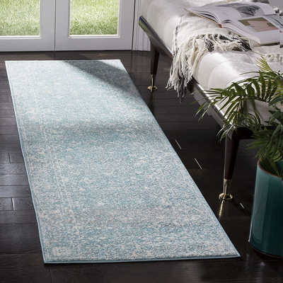 Safavieh Evoke Collection EVK270D Shabby Chic Distressed Non-Shedding Stain Resistant Living Room Bedroom Area Rug, 2'2" x 5', Light Blue / Ivory