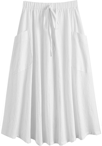 SweatyRocks Women's Casual High Waist Pleated A-Line Midi Skirt with Pocket