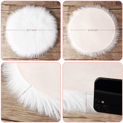 12 Inches Mini Round Faux Fur Sheepskin Rugs, Fluffy Living Room Carpet Mini Small Size Fit for Photographing Background of Jewellery（White）