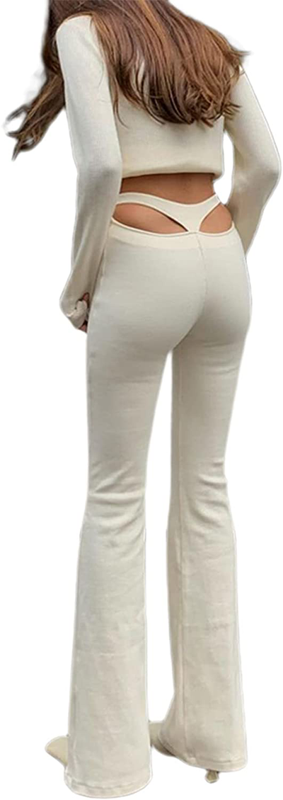 LilyCoco Women's Skinny Flare Casual Pants Cutout High Waist Sweatpants Sexy Streetwear