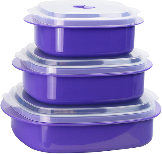 Calypso Basics by Reston Lloyd 6-Piece Microwave Cookware, Steamer and Storage Set, Purple