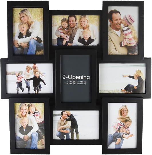 Melannco 18 x 18 Inch 9 Opening Photo Collage Frame, Displays Four 4x6 and Five 6x4 Inch Photos, Black