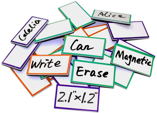 ZHIDIAN Magnetic Dry Erase Labels 2.1" x 1.2", 36 Pcs Magnets for Whiteboard, Blank Name Tags Plates for Classroom, Lockers, Fridge and Behavior Chart, Writable and Reusable Magnets