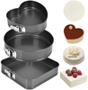 3 Piece Springform Cake Pan Set with Removable Bottom and 40 Piece Parchment Paper Liners 9.05''/ 10.23''/ 10.62''