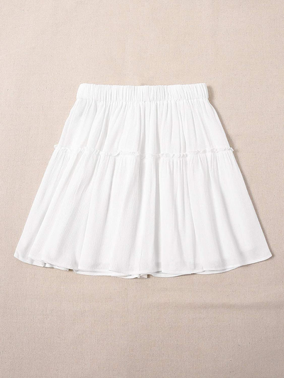 SheIn Women's Elastic Waist Frill Mini Skirt Flared A Line Solid Short Skirts