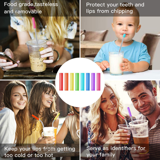 StrawExpert 16 Pack Gold Reusable Metal Straws with Silicone Tip & Travel Case & Cleaning Brush,Long Stainless Steel Straws Drinking Straw for 20 and 30 oz Tumbler