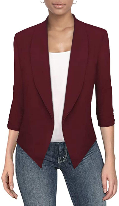 Hybrid & Company Womens Casual Work Office Open Front Blazer Jacket with Removable Shoulder Pads Made in USA