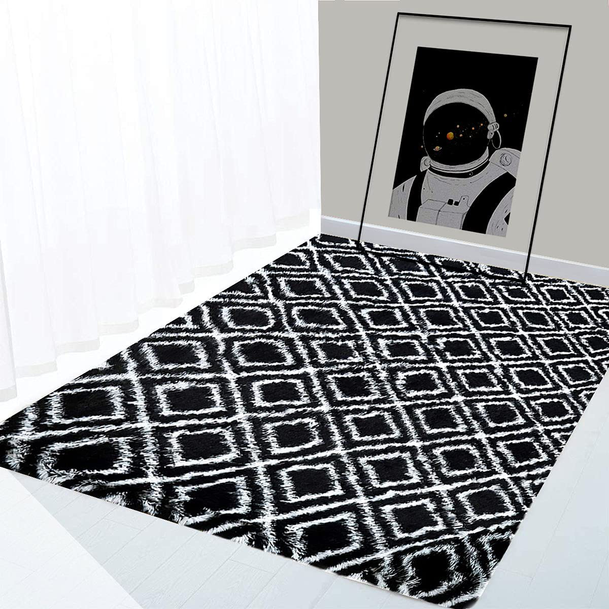 BOYASEN Ultra Soft Indoor Modern Area Rugs Fluffy Living Room Carpets for Children Bedroom Home Decor Nursery Rug (4 x 5 ft, Black White Square)