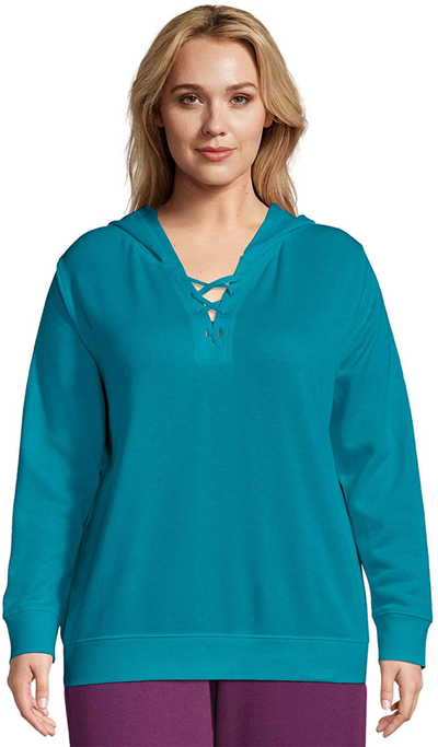 JUST MY SIZE Women's Plus Size Hoodie with Lace-up Collar