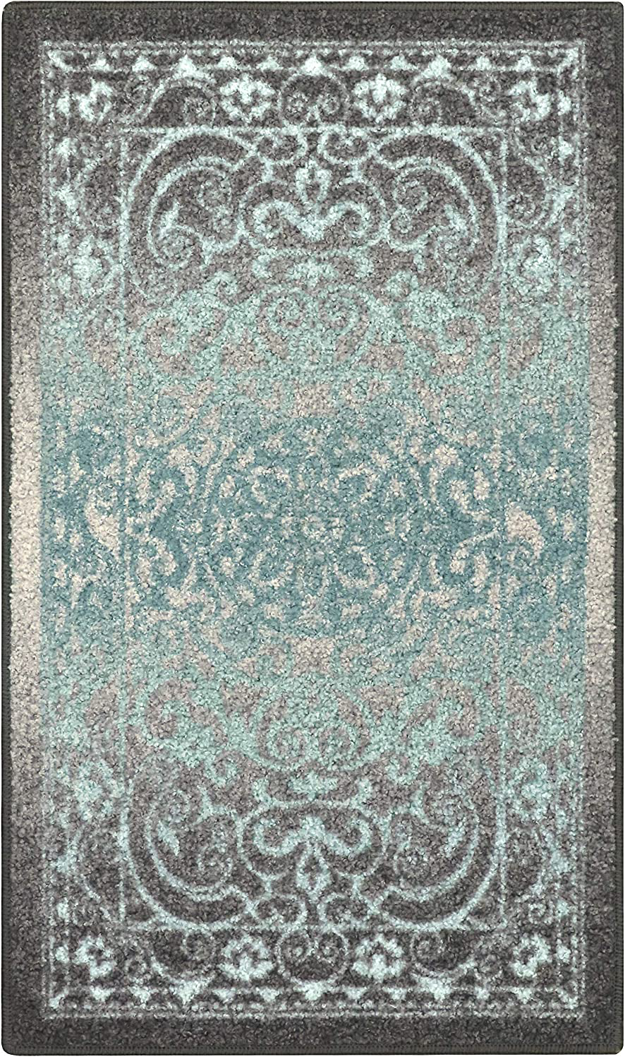 Maples Rugs Pelham Vintage Kitchen Rugs Non Skid Accent Area Carpet [Made in USA], 2'6 x 3'10, Grey/Blue, Model:AG4055402