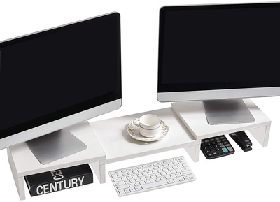 SUPERJARE Monitor Stand Riser, Adjustable Screen Stand for Laptop Computer/TV/PC, Multifunctional Desktop Organizer - Retro Brown