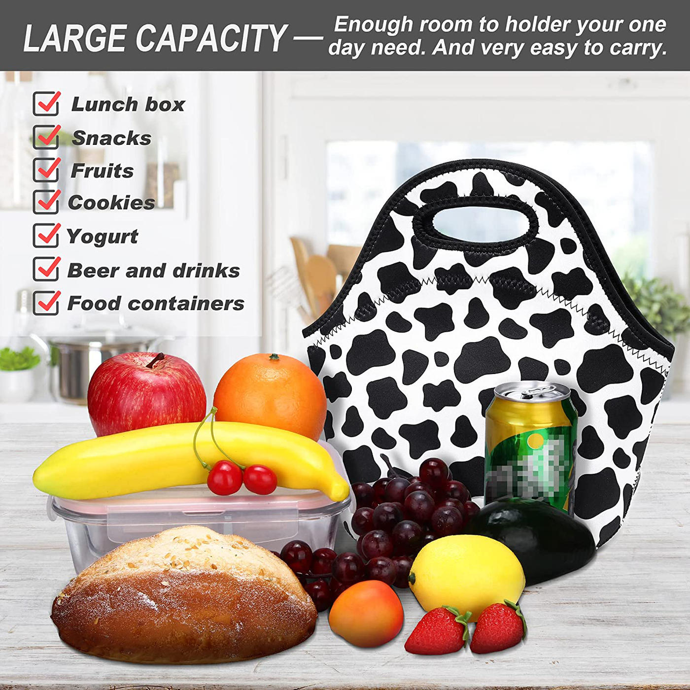 Neoprene Lunch Bags Insulated Lunch Tote Bags for Women Washable lunch container box for work picnic Lightweight Meal Prep Bags for Men Women (Big Colored Dots)