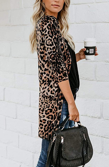 Women Lightweight Cardigan Leopard Printed Button Down Cardigans Shirt W Pockets(S-2XL)