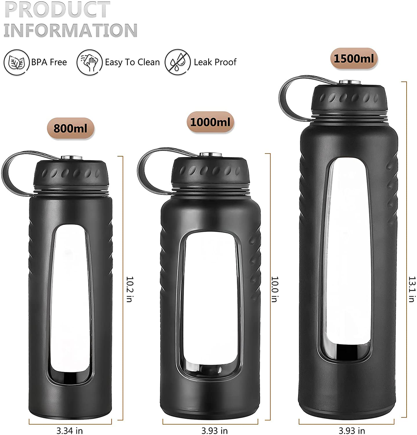 Glass Water Bottle with Infuser - Sport Camping Water Bottle with Insulated Sleeve, ZDZDZ 1000ML/33oz Glass Tea Infuser Travel Tumbler Wide Mouth