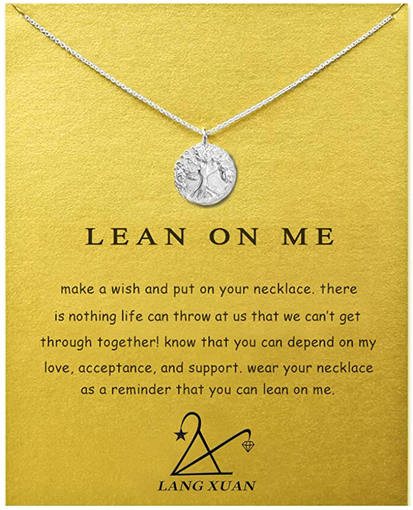 LANG XUAN Friendship Compass Necklace Good Luck Butterfly Pendant Chain Necklace with Message Card Gift Card for Women Girl